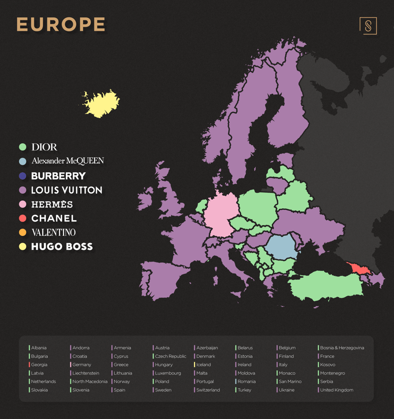 Europe Map of most searched brands by country