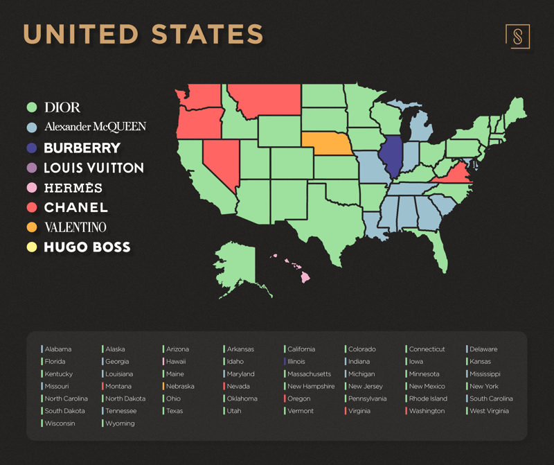 United States Map of most searched brands by state